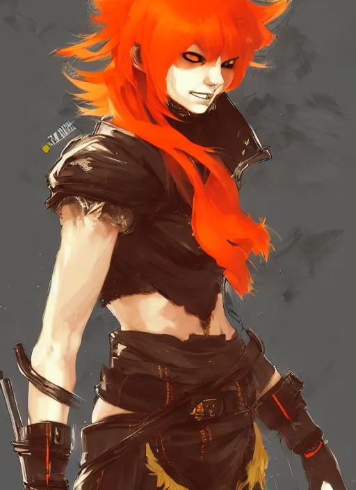 Prompt: portrait of a beautiful young fox female rogue with short orange hair, wearing pirate attire, fox tail. in style of yoji shinkawa and hyung - tae kim, trending on artstation, dark fantasy, great composition, concept art, highly detailed, dynamic pose, vibrant colours.