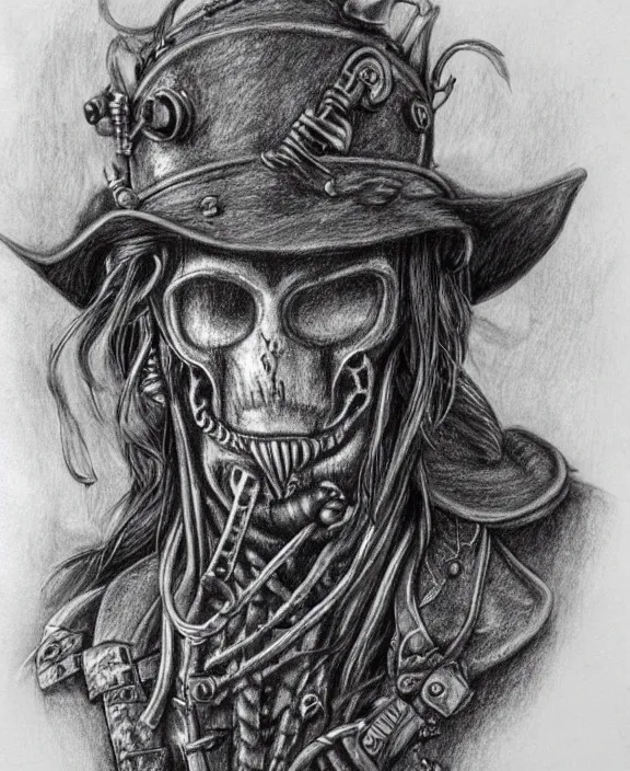 Prompt: a detailed pencil portrait of a steampunk davy jones