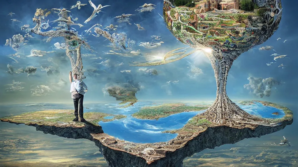 Image similar to surreal world map in the styles of igor morski, jim warren, and rob gonsalves, intricate, hyperrealistic, volumetric lighting, serene, imaginative