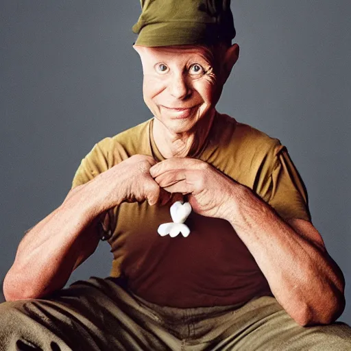 Image similar to elmer fudd as a real person photo by annie leibovitz