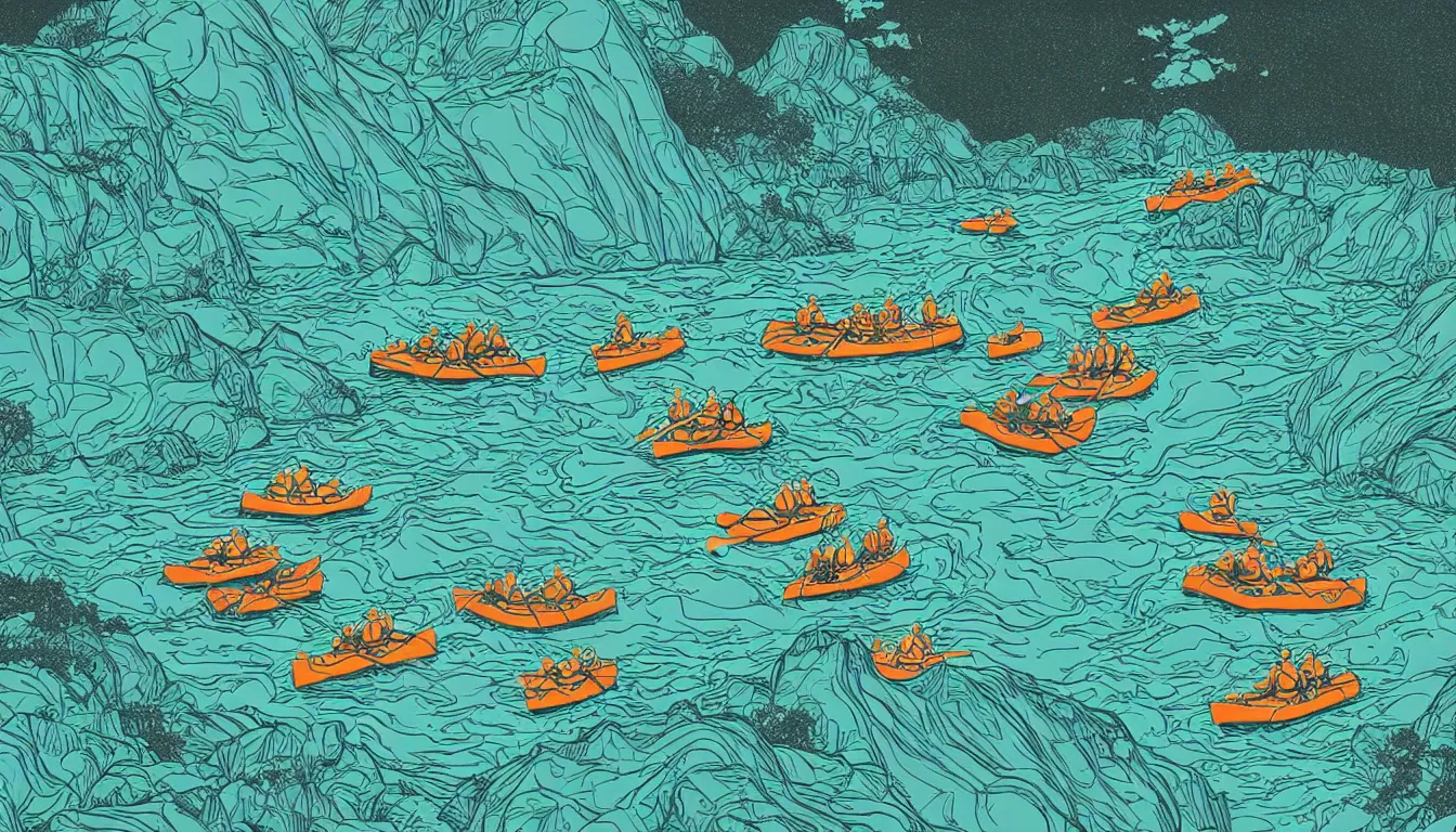 Image similar to river rafting by Kilian Eng, minimalist, detailed