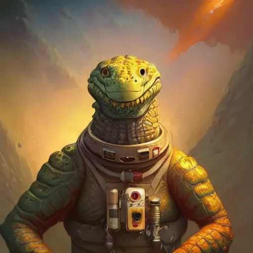 Prompt: a happy crocodile astronaut, beautiful, dnd character art portrait, matte fantasy painting, deviantart artstation, by jason felix by steve argyle by tyler jacobson by peter mohrbacher, cinematic lighting