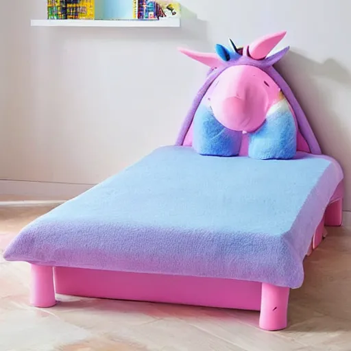 Prompt: a unicorn shaped bed