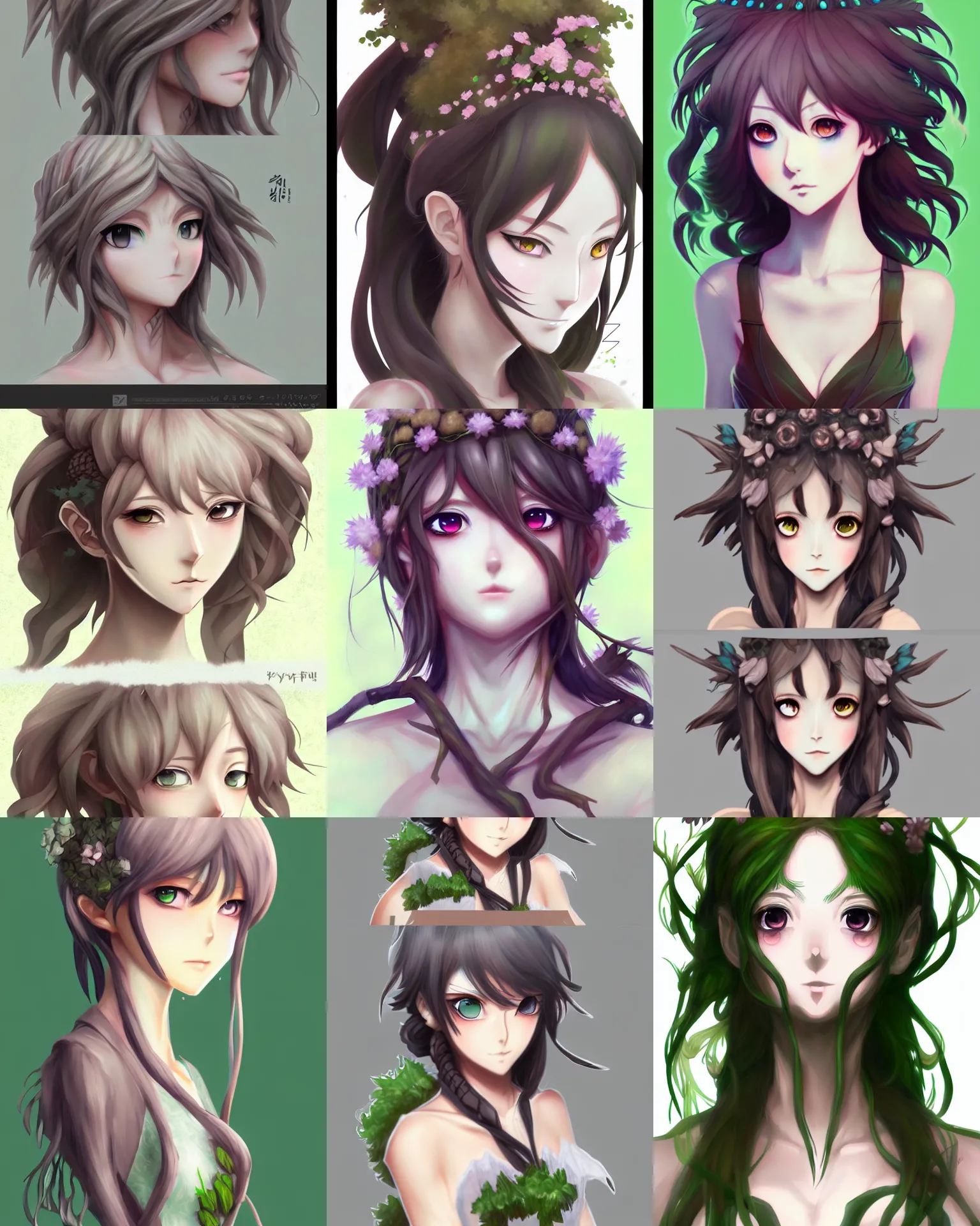 Image similar to character concept art of an anime dryad | | cute - fine - face, pretty face, realistic shaded perfect face, fine details by hyeyoung kim, trending on artstation