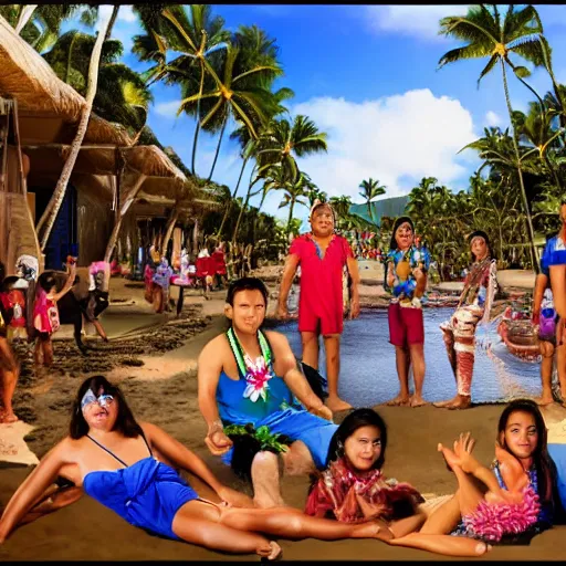 Image similar to hawaiian - filipino - portuguese people living in hawaii, 4 k photorealism