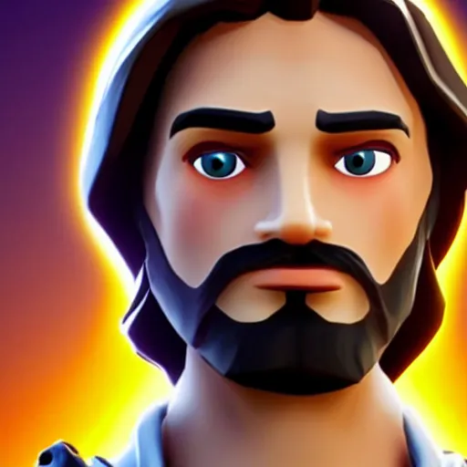 Prompt: Jesus in fortnite close face photo