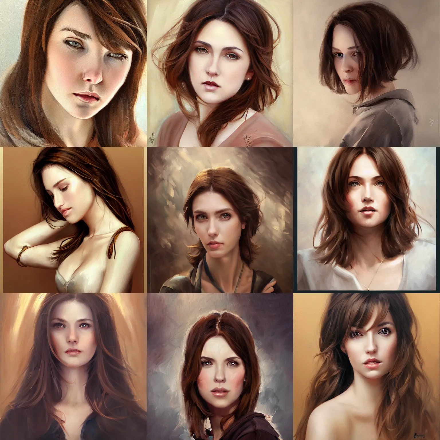 Prompt: brown haired middle aged woman with many interests and hobbies oil painting, portrait, intricate complexity, rule of thirds, in the style of Artgerm, character concept