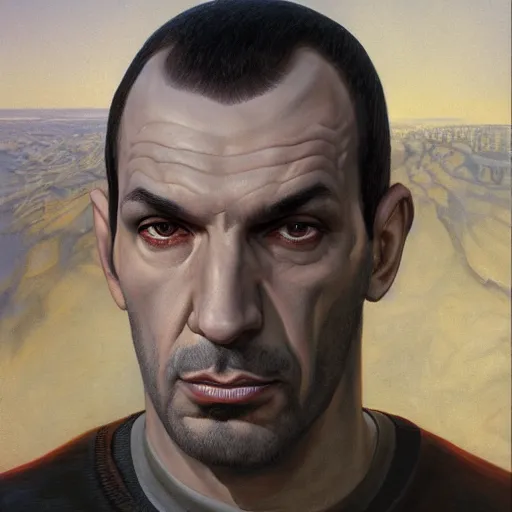 Prompt: niko bellic portrait by gerald brom