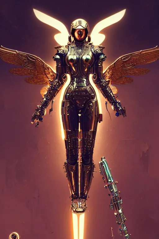 Prompt: archangel of mercy wearing detailed metallic armour with glod and jewels, intricate details, pretty face, realistic shaded Perfect face, insane action pose, steampunk, cyberpunk, highly detailed, artstation, illustration by Ilya Kuvshinov and alphonse mucha Greg Rutkowski, dynamic light, morning