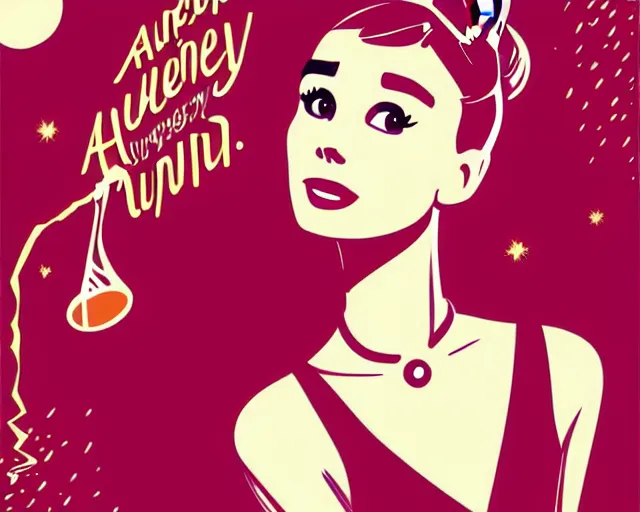 Image similar to teenage audrey hepburn in art deco style, champagne commercial, artstation, illustration, bright, cheerful, detailed and intricate environment