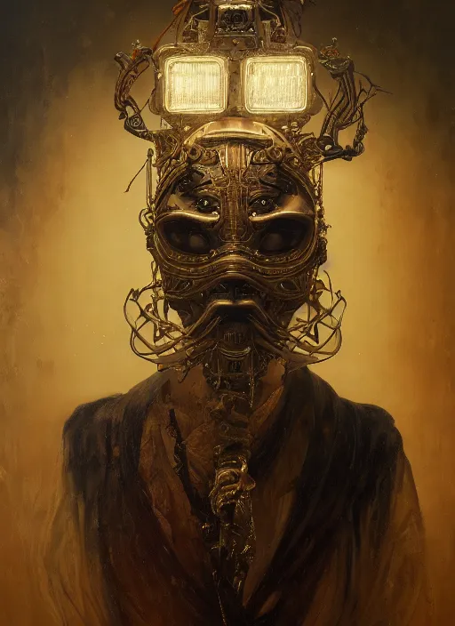 Image similar to highly detailed oil painting | very intricate | cinematic lighting | award - winning | the train mask by alexander mcqueen | by roberto ferri, by leng jun, by j. c. leyendecker and klimt, american romanticism, by austin osman spare, artstation, cgsociety, official art, octane