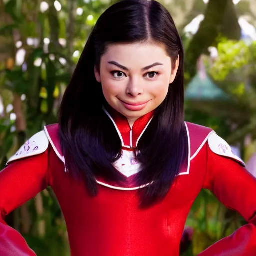 Image similar to Miranda Cosgrove as Meilin Lee in disney turning red live action, 8k full HD photo, cinematic lighting, anatomically correct, oscar award winning, action filled, correct eye placement,