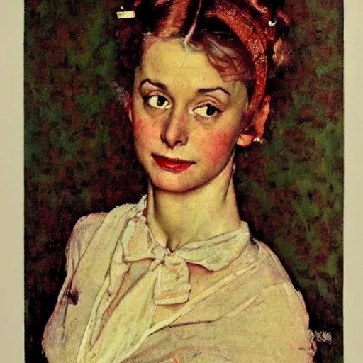 Image similar to portrait of a beautiful woman by norman rockwell