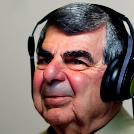 Image similar to michael dukakis wearing a gaming headset