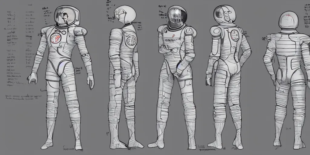 Image similar to male, space suit, character sheet, concept art, stylized, large shoulders, short torso, long thin legs, cartoon proportions, concept design, by jean giraud