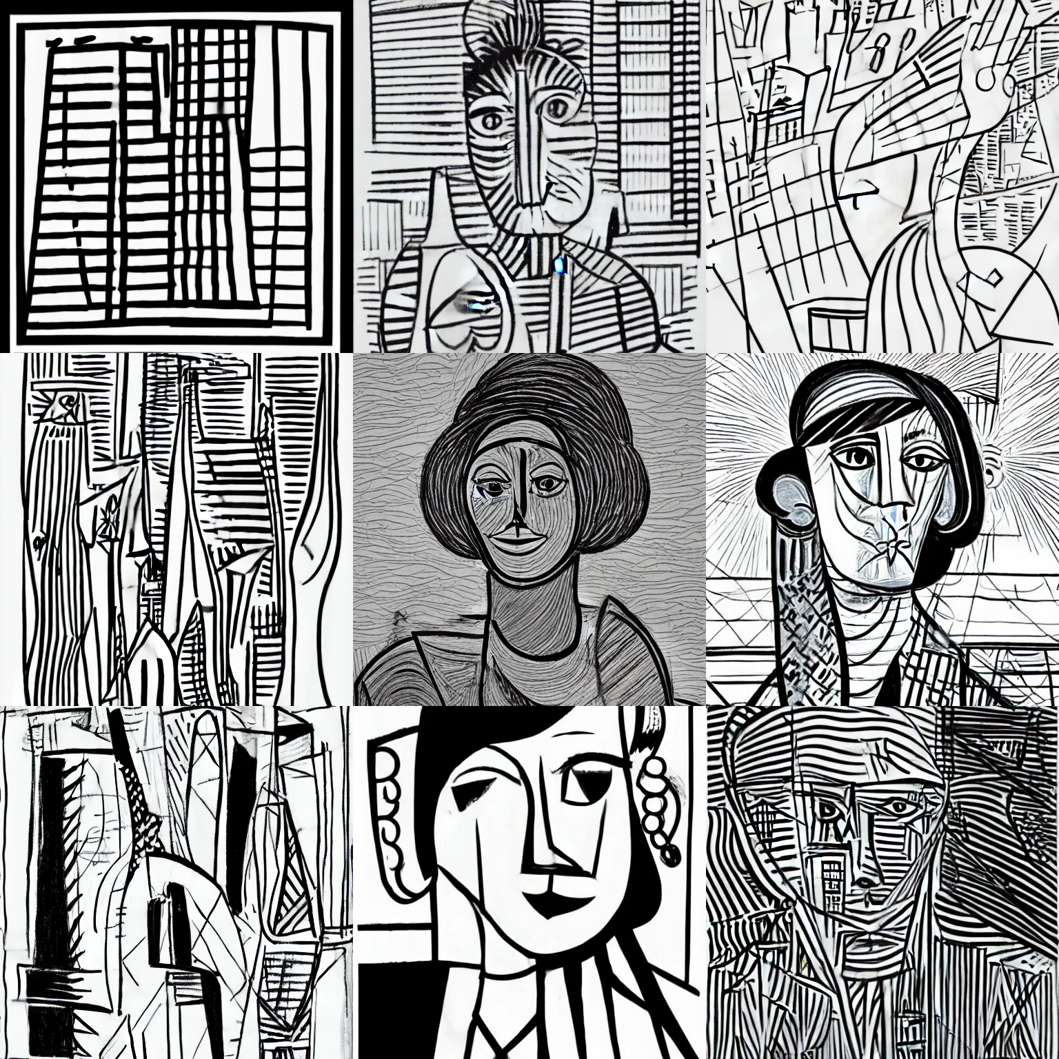 Prompt: Picasso minimal line art of New York City