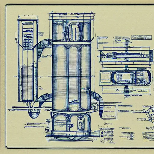 Image similar to blueprint of a time machine, detailed