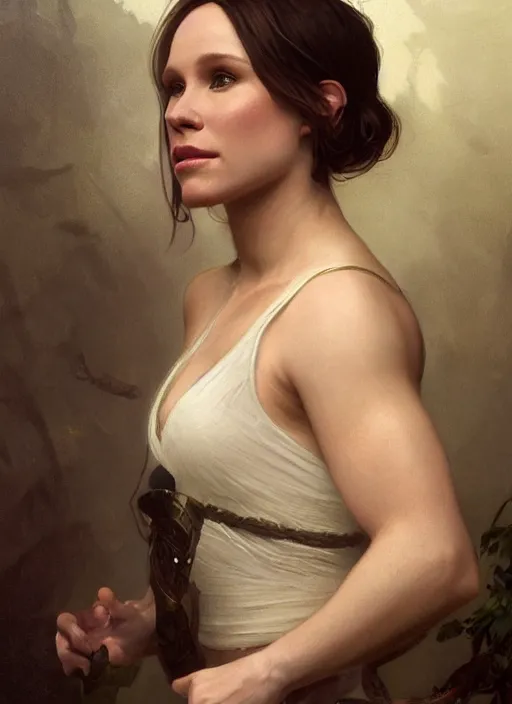 Prompt: beautiful portrait of 7 0 kg kristen bell, soft features, by magali villeneuve and greg rutkowski and artgerm and alphonse mucha and jeremy lipkin and rob hay, intricate, elegant, highly detailed, photorealistic, trending on artstation, trending on cgsociety, 8 k, sharp focus