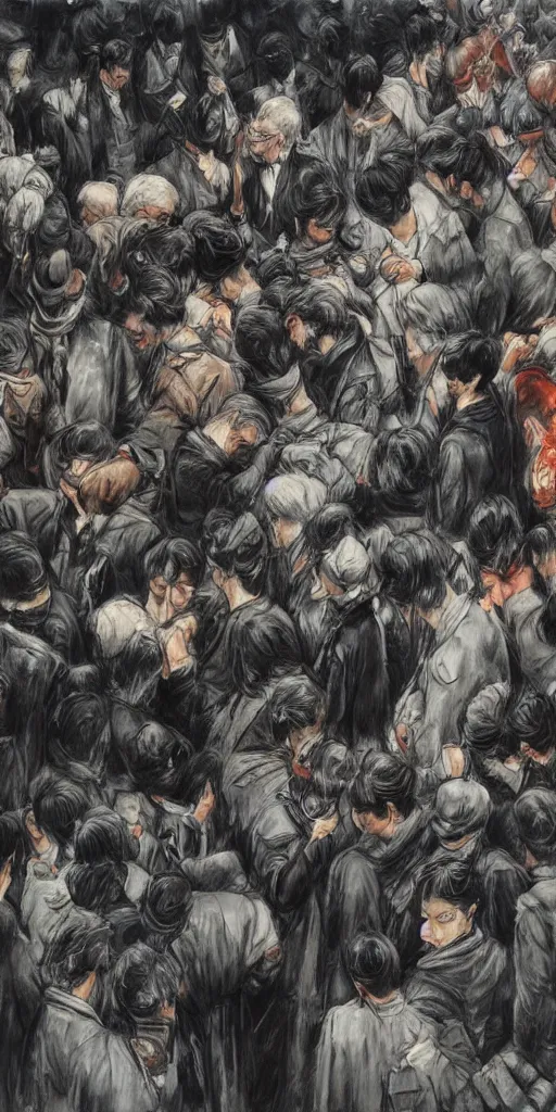 Image similar to oil painting scene from funerals by kim jung gi