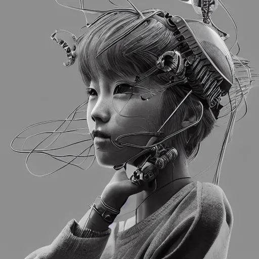 Image similar to the portrait of an absurdly beautiful, graceful, sophisticated, fashionable cyberpunk japanese school girl, an ultrafine hyperdetailed illustration by kim jung gi, irakli nadar, greg rutkowski, intricate linework, complex wiring, porcelain skin, machine guns, unreal engine 5 highly rendered, global illumination, radiant light, detailed and intricate environment