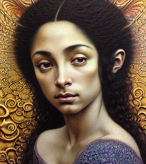 Image similar to detailed realistic beautiful young sade adu face portrait by jean delville, gustave dore and marco mazzoni, art nouveau, symbolist, visionary, ornate, baroque, intricate fractal, maximalism. horizontal symmetry by zdzisław beksinski, iris van herpen, raymond swanland and alphonse mucha. highly detailed, hyper - real, beautiful