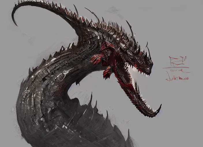 Image similar to detailed concept art of a dragon fish character by richard anderson, artstation, artstationhd