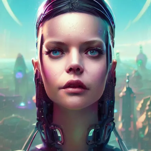 Image similar to highly detailed extreme closeup portrait of a cybernetic woman, in disney, stephen bliss, unreal engine, art by greg rutkowski, loish, rhads, ferdinand knab, makoto shinkai and lois van baarle, ilya kuvshinov, rossdraws, tom bagshaw, global illumination, radiant light, detailed and intricate environment