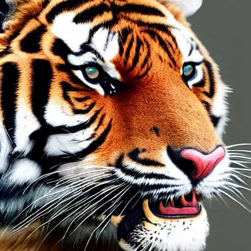 Prompt: tiger with an ostrich head, realistic, 4k, detailed, hybrid