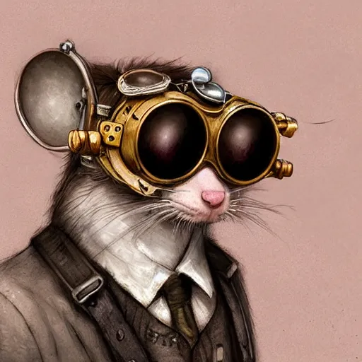 Image similar to a rat with steampunk googles, by WLOP