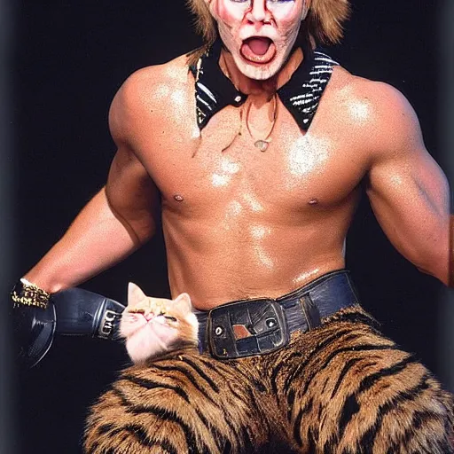 Image similar to 📷 john partridge playing rum tum tugger, spike collar, fluffy neck, cats the musical 🎶, 1 9 9 8 version, professional cat - like makeup, stunning choreography and lighting