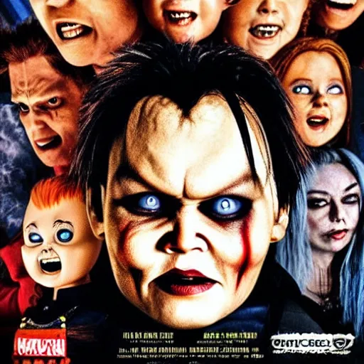 Prompt: Chucky versus Johnny Depp movie poster