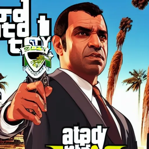 Prompt: ahmed beshry in gta v, cover art by stephen bliss, boxart, loading screen