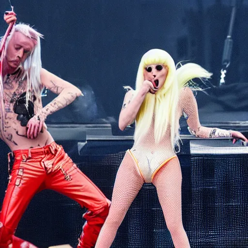 Prompt: Die Antwoord opening for Lady Gaga at a concert