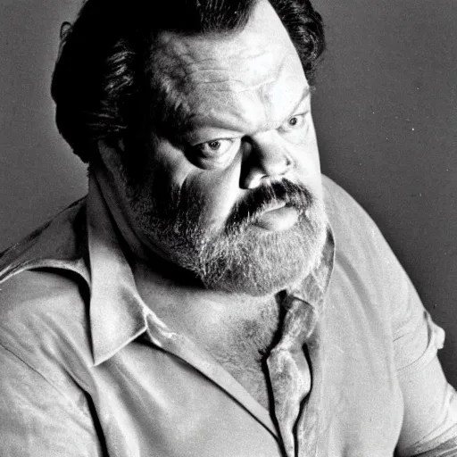 Image similar to muscular orson welles in 1 9 8 3