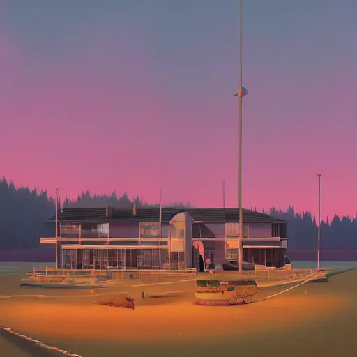 Image similar to yachting club by simon stalenhag