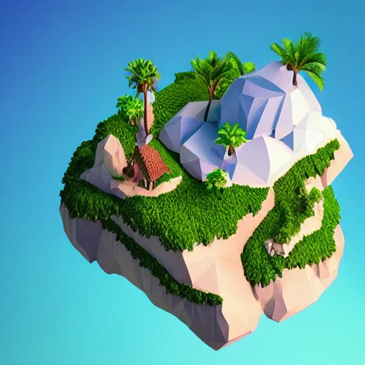 Image similar to a floating island on an ocean isometric art, low poly art, game art, artstation, 3D render, high detail, cgsociety, unreal engine 5