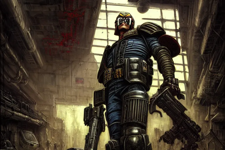 portrait of judge dredd in megacity one. cyberpunk Stable Diffusion