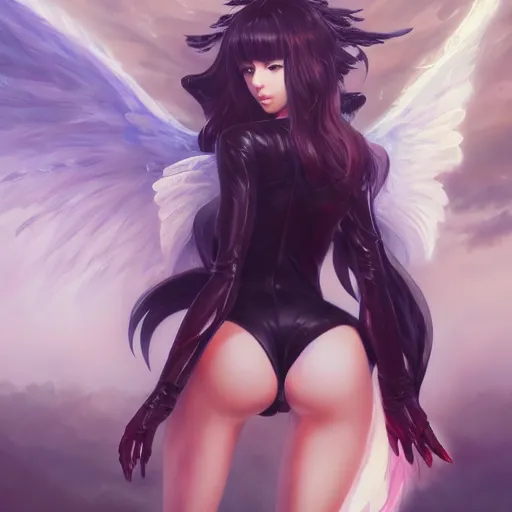 Image similar to an oil painting of a beautiful anime girl with demon wings, by artgerm, wlop and greg rutkowski, hd, hdr, ue 5, ue 6, unreal engine 5, cinematic 4 k wallpaper, 8 k, ultra detailed, high resolution, artstation, award winning