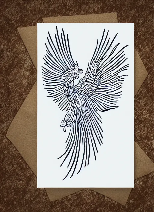 Prompt: white phoenix on salt crystals simple background simplified stylised card design geometric graphic design