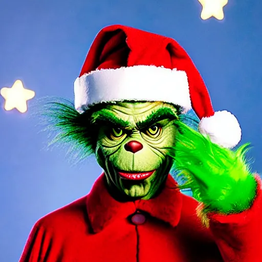 Prompt: a photography of billy bob Thornton disguised as the Grinch.