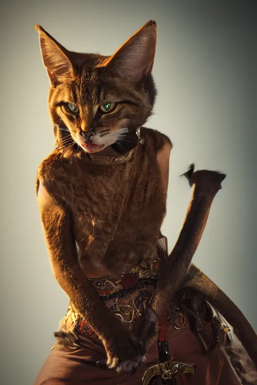 Prompt: a female DND tabaxi, high resolution film still, 8k, HDR colors, cosplay, studio lighting
