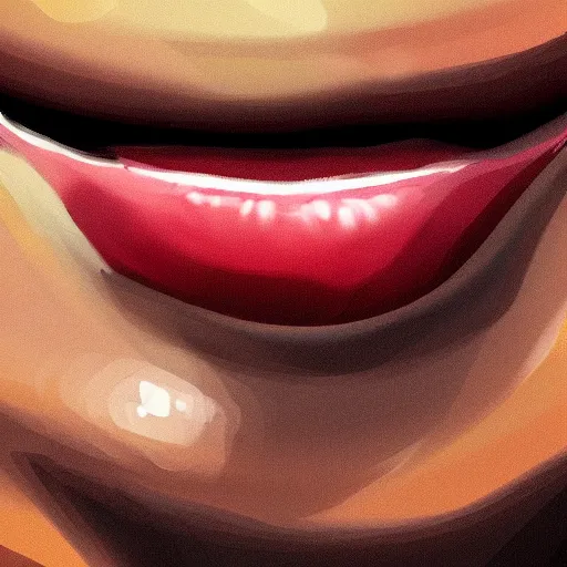 Prompt: A smiling human mouth with skycrapers instead of teeth. Digital Painting.