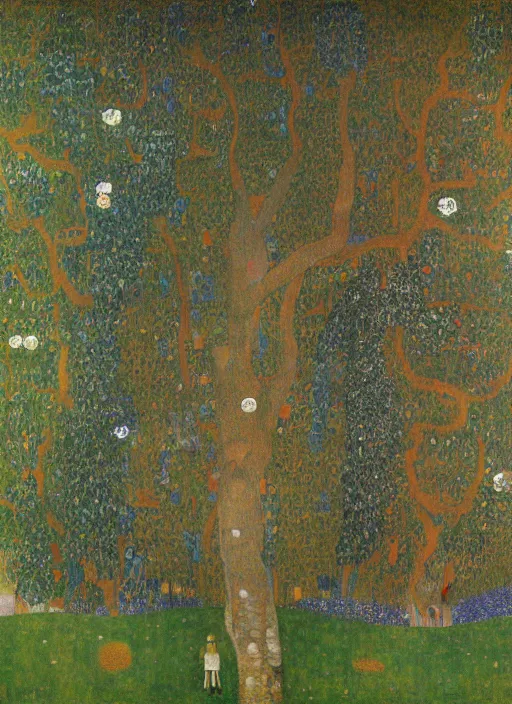 Image similar to a landscape painting of a cognitive optical illusion of trees, with four people who are trees in the foreground making extreme dynamic poses painted by gustav klimt, leonardo davinci