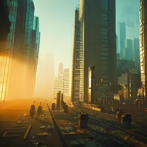 Image similar to cyberpunk cityscape like tokyo newyork street with tall buildings at dusk golden hour cinematic lighting, epic composition. A golden daylight, hyper-realistic environment. Hyper and intricate detail, photo-realistic. Cinematic and volumetric light. Epic concept art. Octane render and Unreal Engine, trending on artstation-H 768