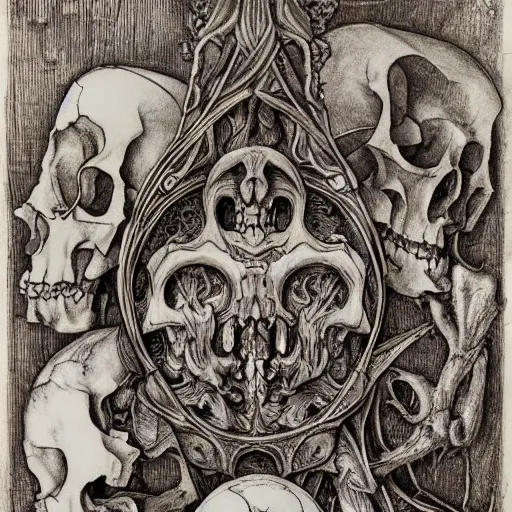 Prompt: memento mori by arthur rackham, gothic, detailed monochromatic art nouveau carving, intricately carved antique bone, skulls, 8 k 3 d, 8 k resolution