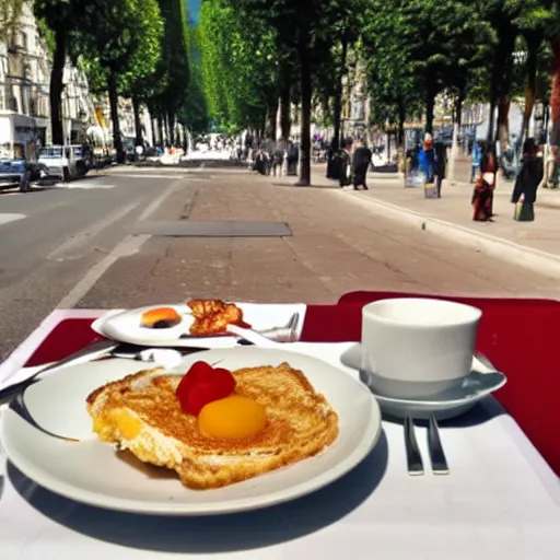 Prompt: beautiful breakfast on the Champs Elysees