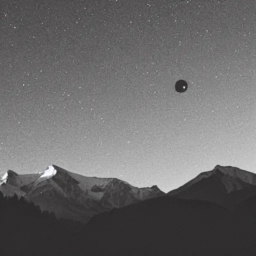 Image similar to a black dot in the sky stretching out a mountain, dark lighting, landscape