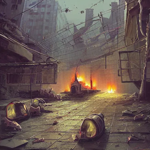 Prompt: mouse apocalypse, abandoned city, burning cheese, artwork by Michal Lisowski, award winning illustration, highly detailed, trending on artstation @dbj