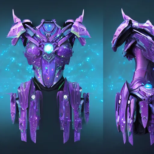 Prompt: Spaulder shoulder Armor set made of galaxies and sci fi parts conjuring cosmic energy, surrealism, smooth, intricate, elegant, galactic energy, power aura, neon glowing spells, digital render, artstation, concept art, high tech fantasy, sharp focus, photorealism, art by Jason Chan and Riot Studios and Blizzard Studios, Unreal engine 5