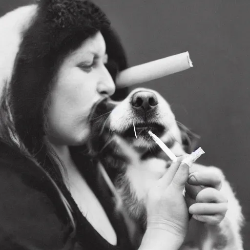 Image similar to photograph of a dog holding a cigarette in its mouth, smoking